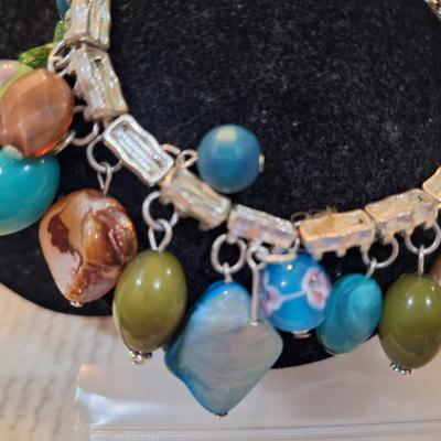Sale Photo Thumbnail #392: beaded charm bracelet- blues and greens