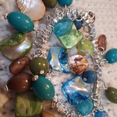 Sale Photo Thumbnail #393: beaded charm bracelet- blues and greens