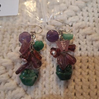 Sale Photo Thumbnail #416: 2 pair multi colored dangle earrings.