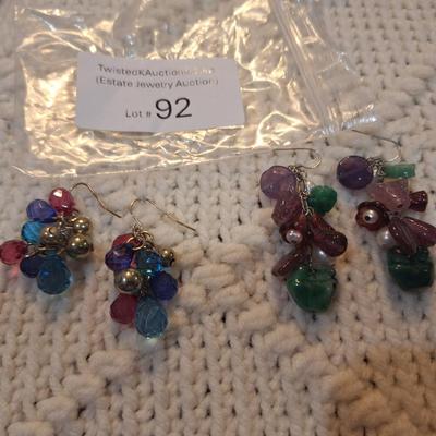 Sale Photo Thumbnail #414: 2 pair multi colored dangle earrings.