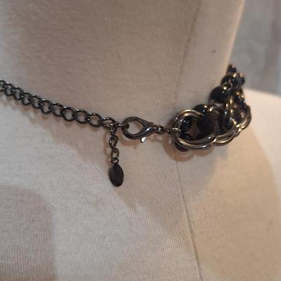 Sale Photo Thumbnail #426: Black charm necklace- hearts, cameo and other charms.