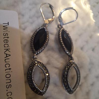 Sale Photo Thumbnail #452: Sterling dangle earrings with black stones