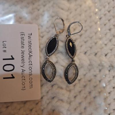 Sale Photo Thumbnail #453: Sterling dangle earrings with black stones