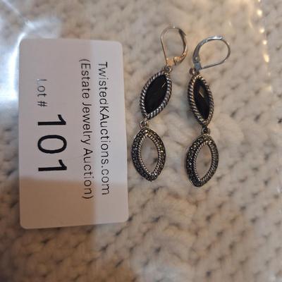 Sale Photo Thumbnail #454: Sterling dangle earrings with black stones
