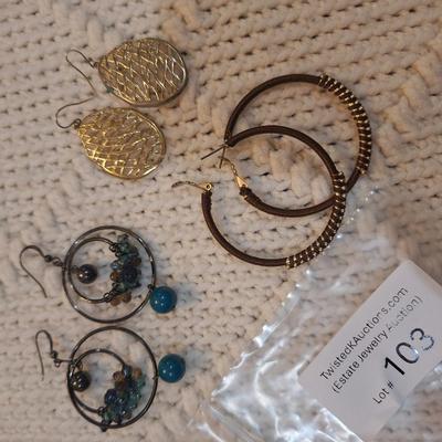 Sale Photo Thumbnail #458: 3 pair earrings 2 dangles and one pair hoops