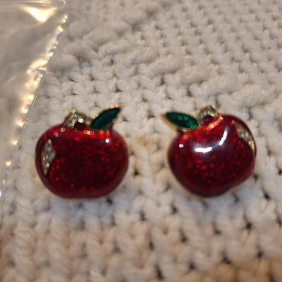 Sale Photo Thumbnail #486: Apple enamel earrings no backs