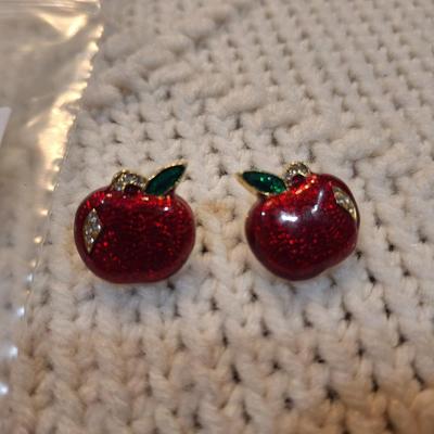 Sale Photo Thumbnail #484: Apple enamel earrings no backs
