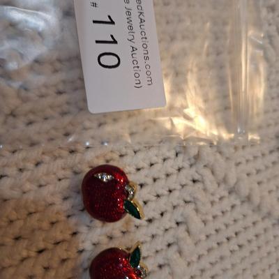 Sale Photo Thumbnail #485: Apple enamel earrings no backs