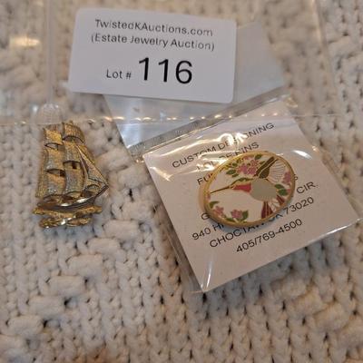Sale Photo Thumbnail #511: 2 brooches- sailboat and hummingbird