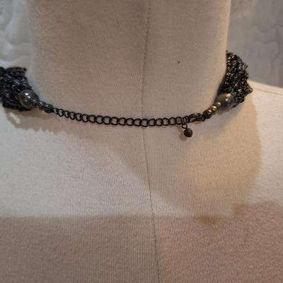 Sale Photo Thumbnail #528: Black seed bead multistrand choker necklace with matching earrings