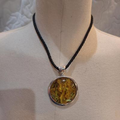 Sale Photo Thumbnail #530: Bohemian style crystal pendant necklace yellowish greens