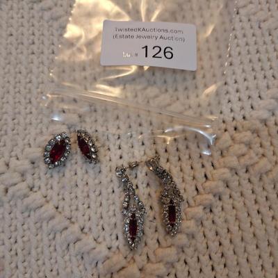 Sale Photo Thumbnail #557: Red stone and rhinestone formal earrings