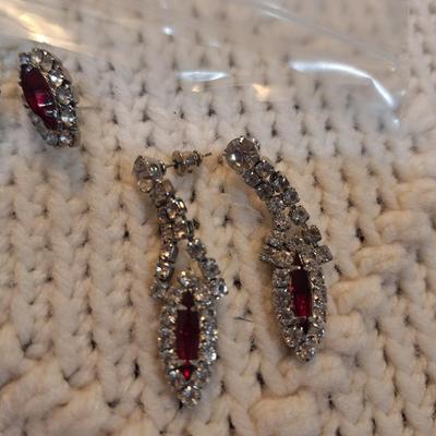 Sale Photo Thumbnail #559: Red stone and rhinestone formal earrings