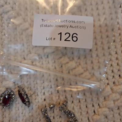 Sale Photo Thumbnail #558: Red stone and rhinestone formal earrings