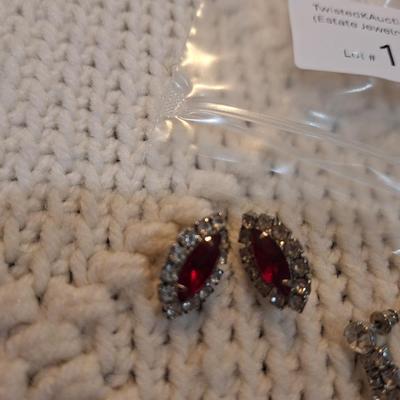 Sale Photo Thumbnail #560: Red stone and rhinestone formal earrings