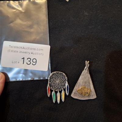 Sale Photo Thumbnail #622: Native American style brooches, Dream catcher and teepee with buffalo