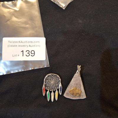 Sale Photo Thumbnail #623: Native American style brooches, Dream catcher and teepee with buffalo