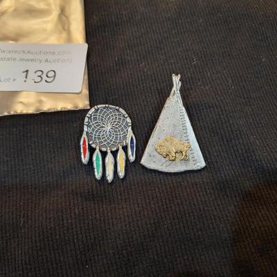 Sale Photo Thumbnail #621: Native American style brooches, Dream catcher and teepee with buffalo