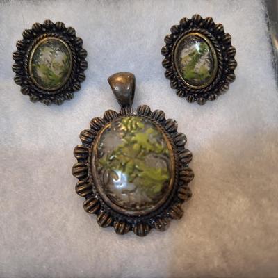 Sale Photo Thumbnail #664: Pendant and matching earrings - greenish stones