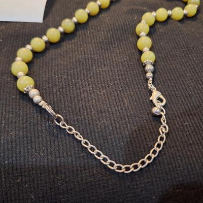 Sale Photo Thumbnail #700: necklace and earrings set- greens and silver tones