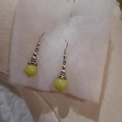 Sale Photo Thumbnail #697: necklace and earrings set- greens and silver tones