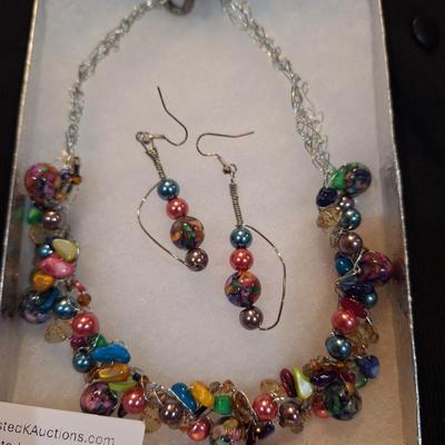 Sale Photo Thumbnail #705: multi color choker necklace and earrings on stiff wires