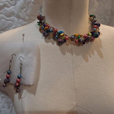 Sale Photo Thumbnail #706: multi color choker necklace and earrings on stiff wires