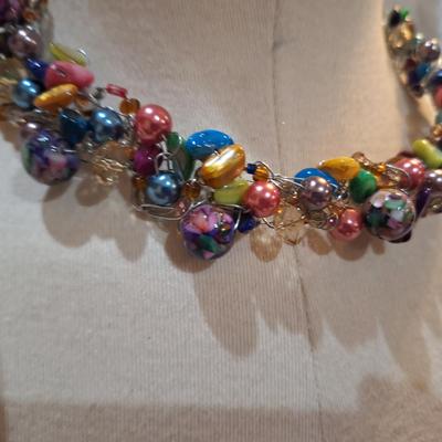 Sale Photo Thumbnail #708: multi color choker necklace and earrings on stiff wires