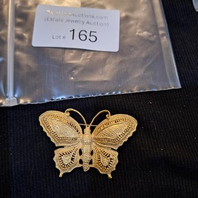 Sale Photo Thumbnail #732: vintage gold tone butterfly brooch