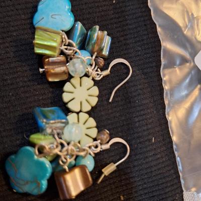 Sale Photo Thumbnail #740: dangle earrings multi color greens and blues