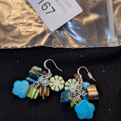 Sale Photo Thumbnail #741: dangle earrings multi color greens and blues