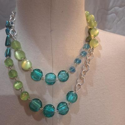 Sale Photo Thumbnail #749: greens and blues beaded necklace and earring set