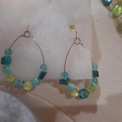 Sale Photo Thumbnail #748: greens and blues beaded necklace and earring set