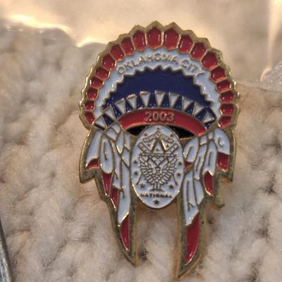 Sale Photo Thumbnail #783: lapel pins, native head dress, teepee and flower