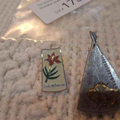 Sale Photo Thumbnail #782: lapel pins, native head dress, teepee and flower