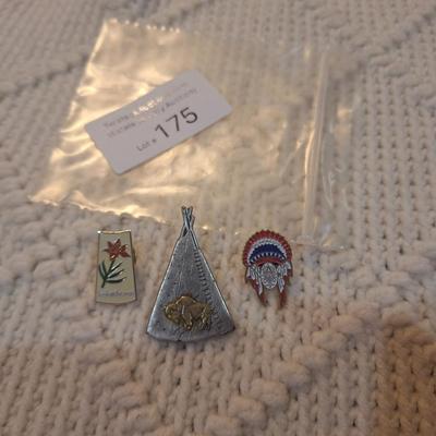 Sale Photo Thumbnail #780: lapel pins, native head dress, teepee and flower