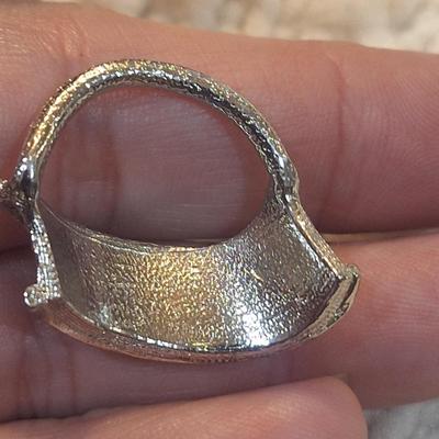Sale Photo Thumbnail #827: silver tone lapel pin and other item- possible scarf ring
