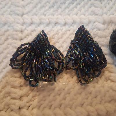 Sale Photo Thumbnail #843: 2 pair formal black earrings with tiny beads