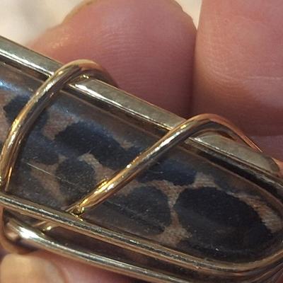 Sale Photo Thumbnail #848: leopard print square pendant with gold tine wires