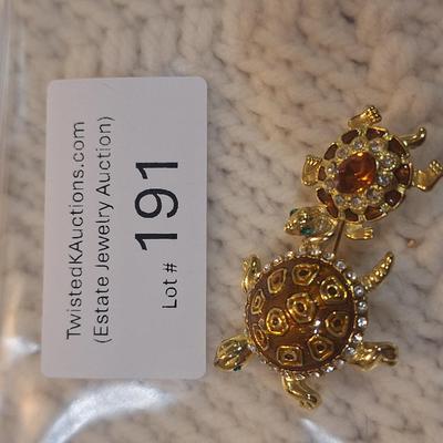 Sale Photo Thumbnail #858: double turtle pendant- gold tone no markings