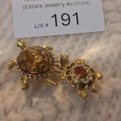 Sale Photo Thumbnail #859: double turtle pendant- gold tone no markings