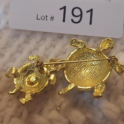 Sale Photo Thumbnail #860: double turtle pendant- gold tone no markings