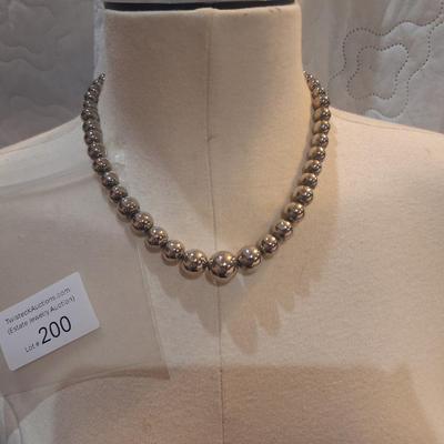 Sale Photo Thumbnail #902: silver tone round pearl like beaded necklace