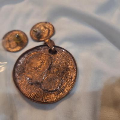 Sale Photo Thumbnail #927: earrings and pendant- copper tone with stones