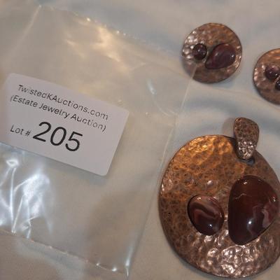 Sale Photo Thumbnail #925: earrings and pendant- copper tone with stones