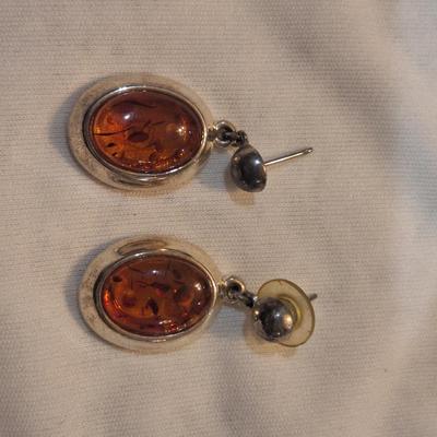 Sale Photo Thumbnail #1006: earrings and pendant with amber and silver tone