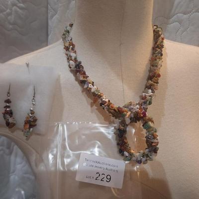 Sale Photo Thumbnail #1010: multi colored rock chip necklace, earrings and bracelet