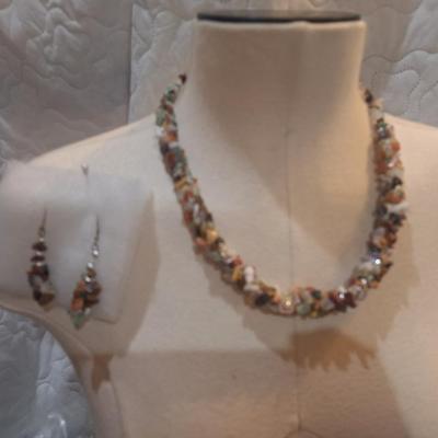 Sale Photo Thumbnail #1009: multi colored rock chip necklace, earrings and bracelet
