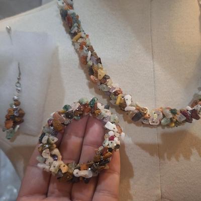 Sale Photo Thumbnail #1013: multi colored rock chip necklace, earrings and bracelet