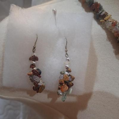 Sale Photo Thumbnail #1012: multi colored rock chip necklace, earrings and bracelet